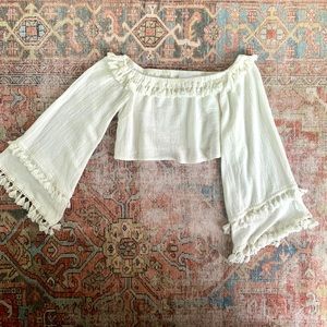 Off the Shoulder Tassel Crop Top